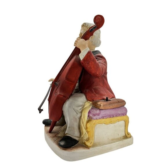 1970 Vintage Melody In Motion Music Box The Cellist Hand Painted Bisque Finish - Picture 9 of 12